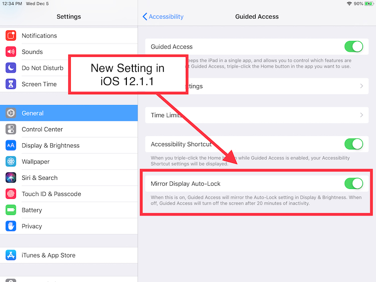 guided access fixed with new setting fixes bug in iOS12